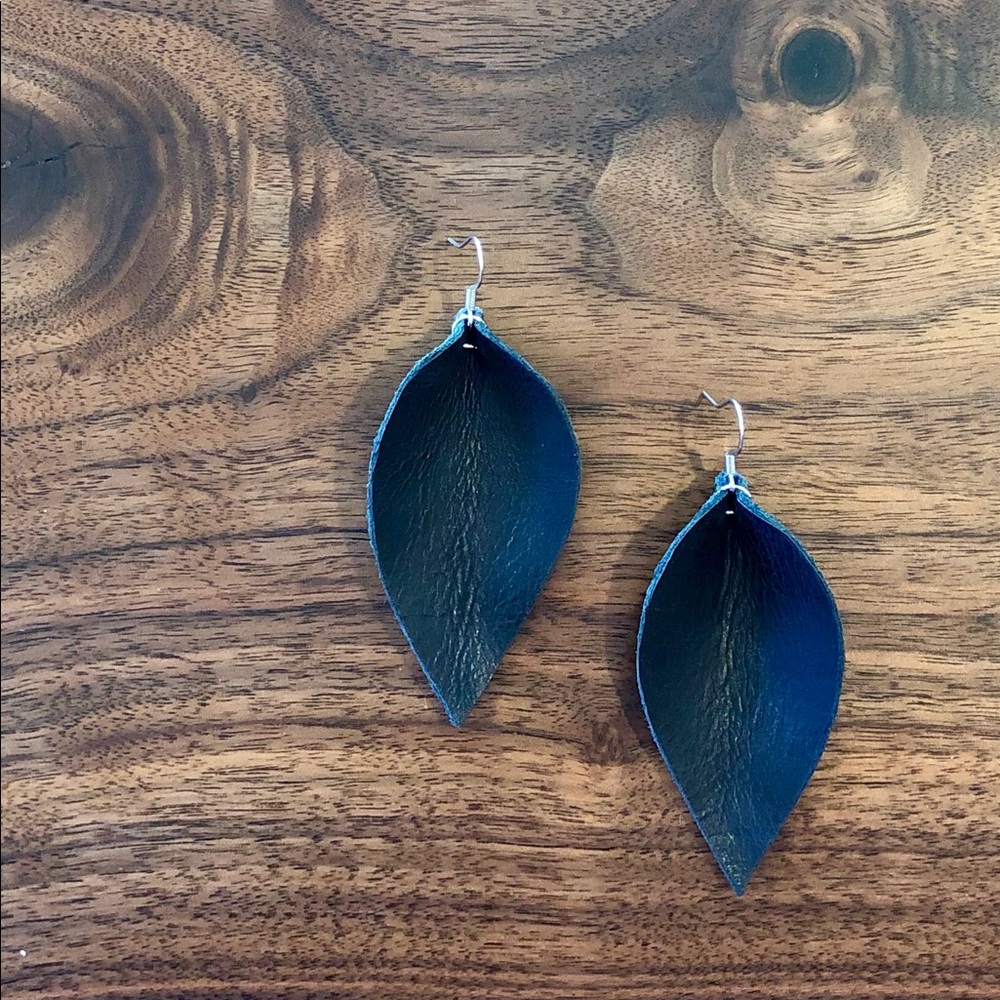 Black - Real Leather - Colorado Leaf Earrings